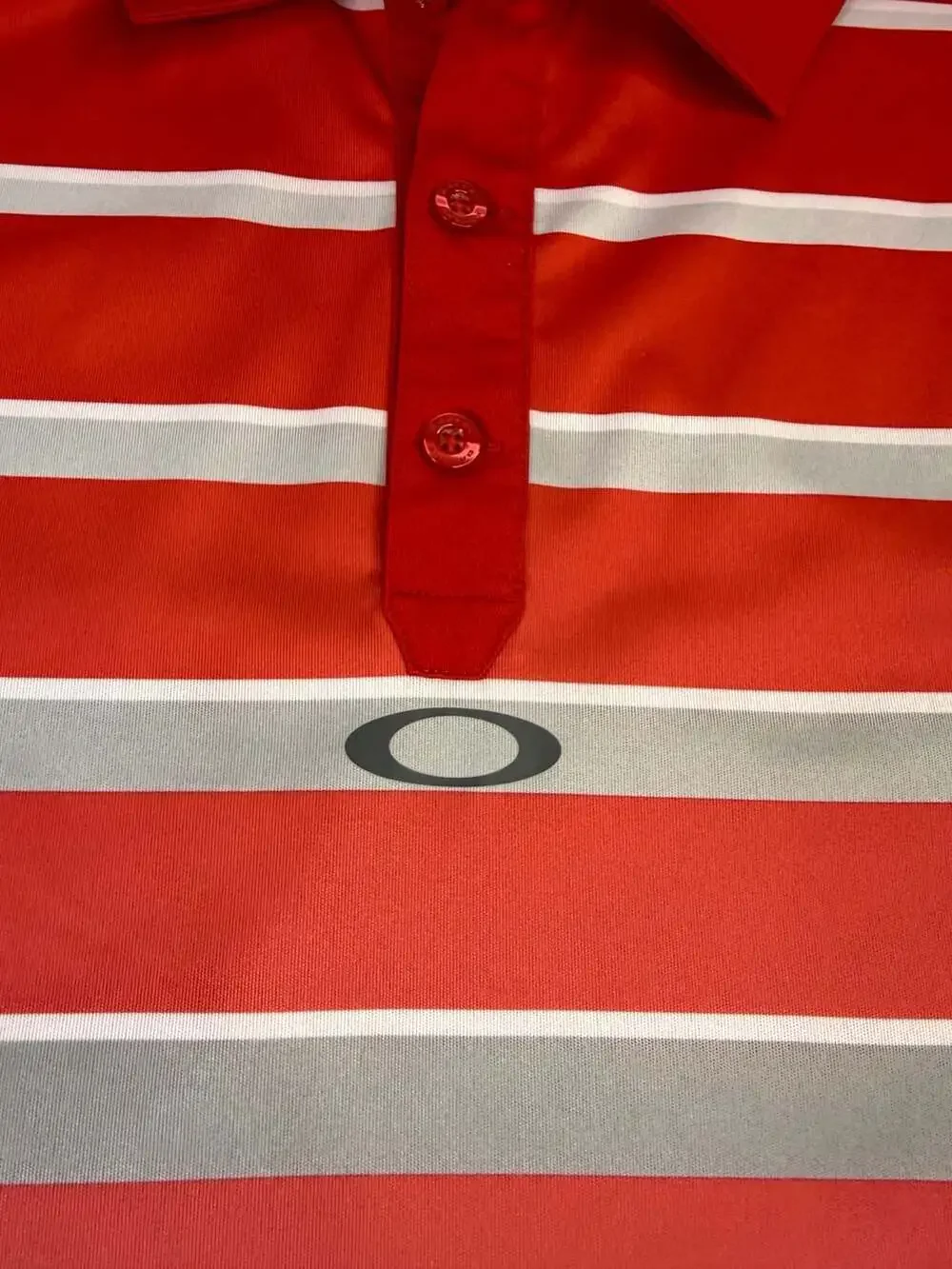 Oakley Polo Shirt Size XL Red Striped Golf Short Sleeve